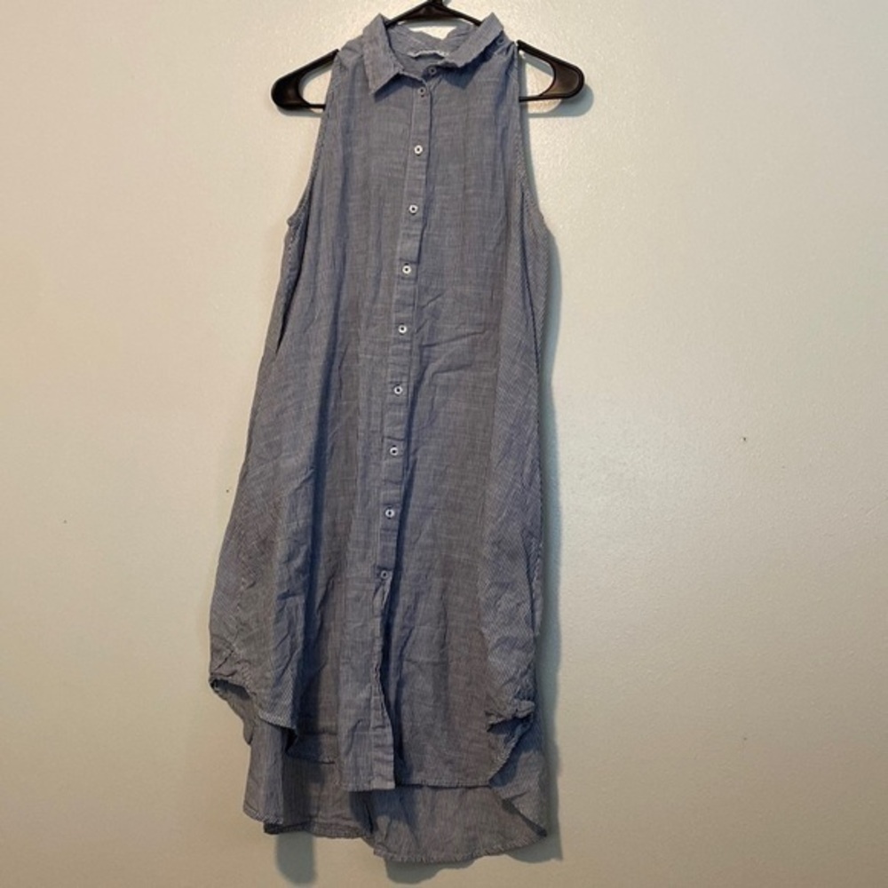 ZARA full button down 100% cotton Collared Shirtdress pocket  stipe  dress med